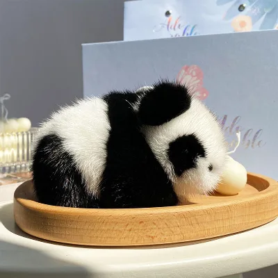 Handmade Mink Fur Panda Keychain Fluffy Soft Plush Car Key Ring Bag Hanging Pendant Lovely Gift
