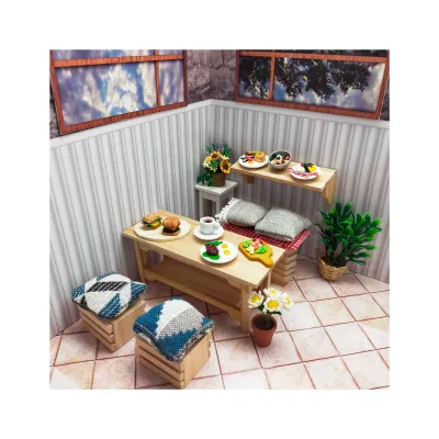 New Arrival Miniature Dollhouse Scale 1:12 Clay Food Salad Hamburger Steak Eggs Flowers DIY Brunch Decoration