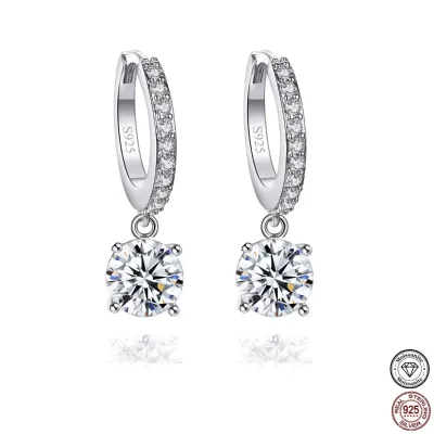6MM Round VVS1 Moissanite Passes Diamond Tester Vintage Rhodium Plated 925 Sterling Silver Women's Hoop Earrings Everyday Wear