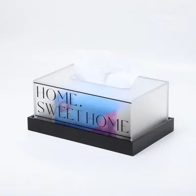 HOMESWEET Factory Frosty+Black Acrylic Tissue Box for Tabletop Tissue Storage Organizing Box Rectangular Acrylic Tissue Box