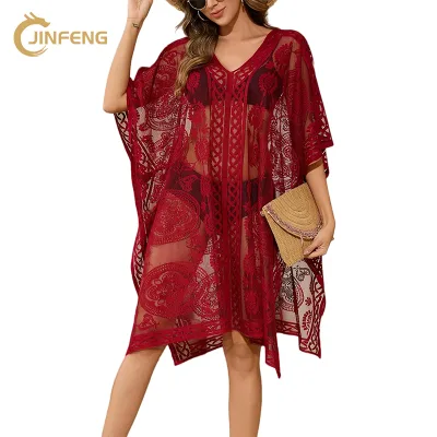 OEM Factory Beach Cover up Lace Embroidered Bikini Swimwear Beach Cover up Vacation Beach Dress Swimming Wear for Women