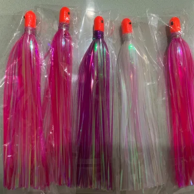 OEM 5.2INCH 0.34OZ Mylar Flash Teaser Tail Jig Head Bait With Lead Head Fishing Flash Skirts Hair Baits Big Game Fishing Lure