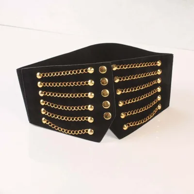 Luxury Women Slim Corset Cummerbunds Elastic Belts Wild Rivet Chain Waistband Female Coat Waist Belt Clothes Accessory