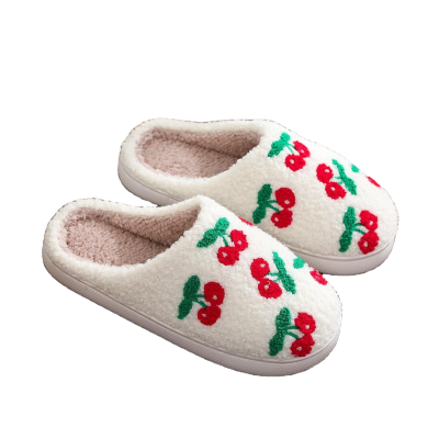 Customized Logo Plus Size Anti-Slip Soft Breathable Fur Lining Cute Cherry Design Warm Comfort for for Men Women Home