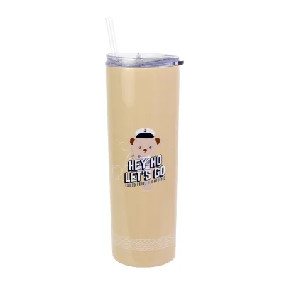 Cartoon Bear Pattern Design Leak Proof Stainless Steel Insulated 560ML Cute Straw Drinking Beverage Water Mugs With Lid