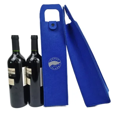 Wholesale Custom Logo Royal Blue Single Bottle Wine Bag Shopping Clear Gift Felt Wine Bag