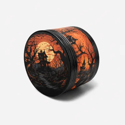 Halloween Sunset Glow Haunted Mansion Graveyard Dead Tree Bat 4 Layer Magnetic Aluminum Handheld Metal Herb Grinder