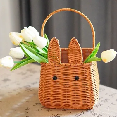 Cute Creative Best-selling Snack Fruit Basket - for Living Room Use -Rattan Woven Storage Basket - Handbag-like Basket