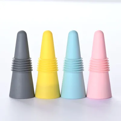 Customize Wine Accessories Set 4 Pack Cone-shape Silicone+stainless Steel Wine Stopper Retain Freshness Bottle Stopper
