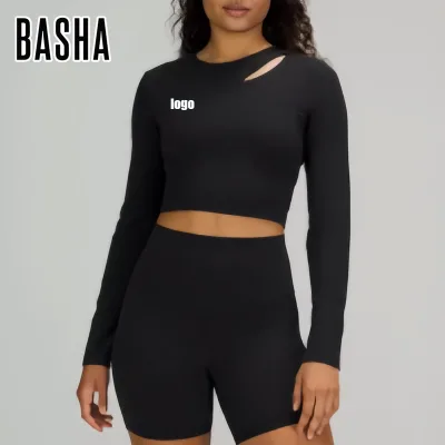 Customized logo Elasticity Breathable Fitness Yoga Gym Fitness Top Sexy Backless Collar Sports Long Sleeved Top Sports Jumpsuit