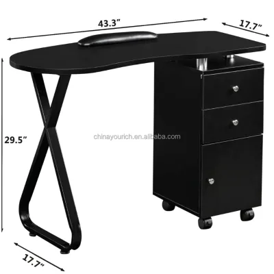Wholesale Manufacturer Supply Black Movable Manicure Table with Modern Two-Tier Drawer Design Convenient Storage and Wheels