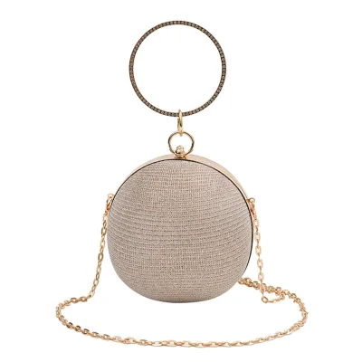Wholesale Trendy Lady Dinner Clutch Handbag Bling Round Evening Bag with Chain Handle Hasp