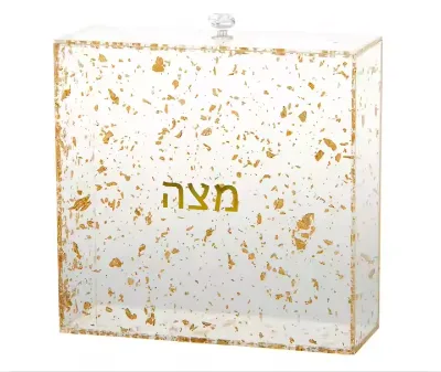 9'' Lucite Stand up Square Matzah Box Judaica Passover Crystal Handle Matzah Box With Customized Glitter