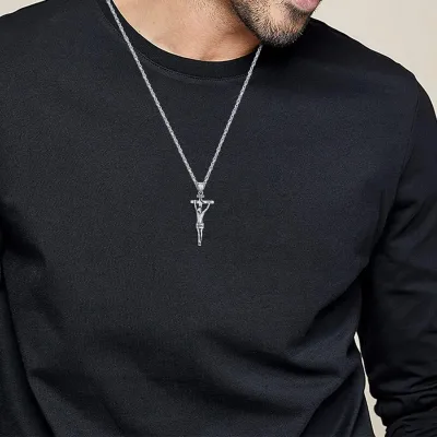 Men's Religious-Themed Stainless Steel Crucifix Jesus Cross Pendant Necklace Trendy Link Chain for Gift