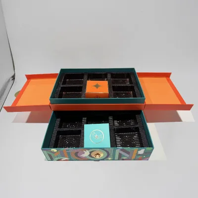 Wholesale Custom Logo Double Layer Moon Cake Box Luxury Magnetic Gift Box Glossy Mooncake Packaging Box With Handle
