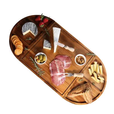 Magnetic Large Board Set Acacia Wood Round Cheese Board Set