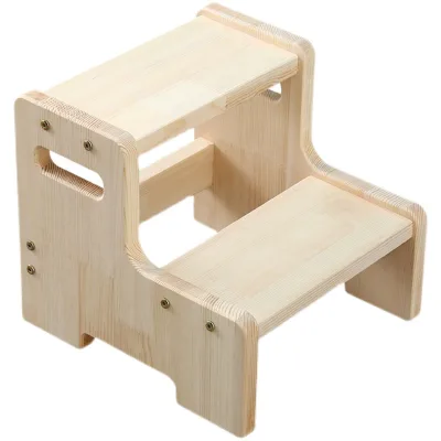 Solid Wood 2 Step Stool -Portable Stepping Stool - Kitchen Counter Sink Foot Stool with Handles