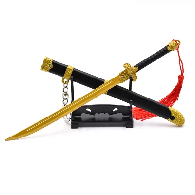 Chinese Traditional Famous Sword with Black Gold Ancient Model Toy Luxurious Metal Craft 23.5cm Mini Sword Toy for Collection
