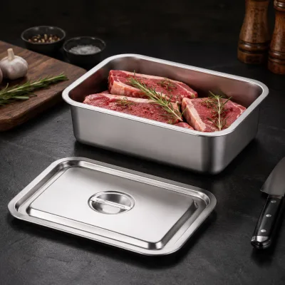 Stainless Steel Gastronorm Food Container Buffet Tray Deep Square Rectangular Pan Lid Hotel Restaurant Catering Use