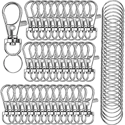 High Quality Pivoting Carabiner Keychains with Metal Hooks Hard-Wearing Lanner Silver 10 Pcs