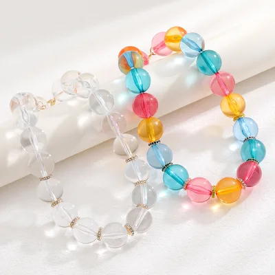 2023 New Summer Fashion Simple Transparent Large Acrylic Beads Necklace Exaggerated Clear Big Plastic Ball Beaded Necklaces