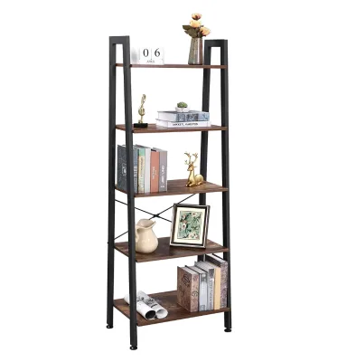 Factory Stock Industrial Bookshelf with Wooden Storage Rack and Metal Frame