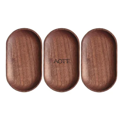 Set of Two Rounded Wooden Ottoman Tray for Food Serving Breakfast Tableware Dishes & Plates