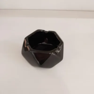 Custom 6" Hexagon Black Ceramic Ashtray Holder