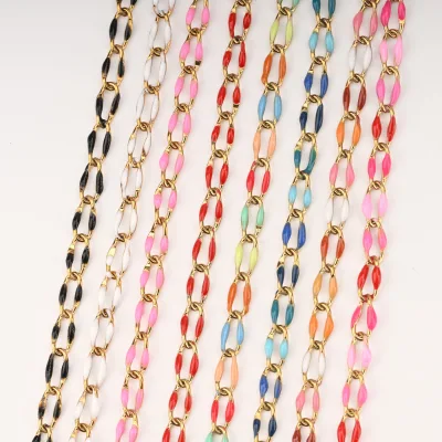 14K Gold 18k Gold PVD Waterproof Oval Shape Double-sides Enamel Chain Findings for Necklace DIY Jewelry Making Accessory