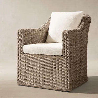 Modern Hand Woven PE Rattan Dining Armchair Set with Powder Coated Aluminum Frame and Fast Drainage for Villa Outdoor Furniture