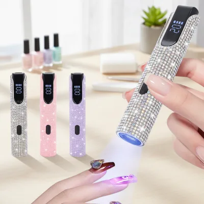 Diamond-studded Mini Flat Lamp USB Rechargeable Long-lasting Battery Black Nail Gel Curing Lamp UV Phototherapy Fast Drying