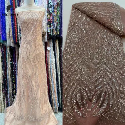 Lastst Product Dubai Eco-Friendly 100% Polyester Luxury Beaded Medium Weight Tulle Sequins Pearl Lace Fabric Bag Girls