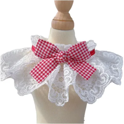 Wholesale Multi-Color Fashion Pet Accessories Customized Logo Dog Cat Bibs Floral Polyester Lace Bandana Collar Scarf Plaid Bow