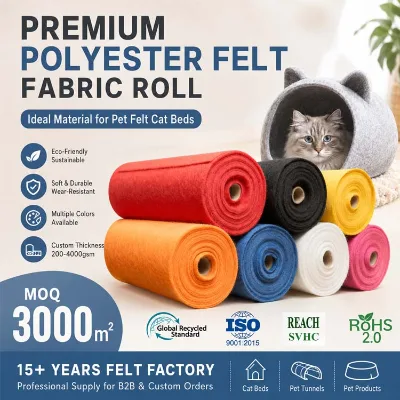 100% Polyester Needle Punched Felt Roll Eco-Friendly Nonwoven Fabric for Pet Cat Bed Cave House OEM Custom
