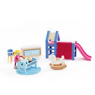 Wooden Dollhouse Miniature Furniture Baby's Room Toy for Kids Pretend Play Game Dollhouse Accessories and Decorations