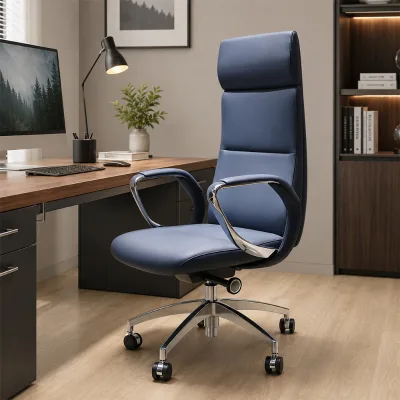 Modern Executive Leather Office Chair with Adjustable Height and Armrests Swivel Base Metal Frame-Commercial Use