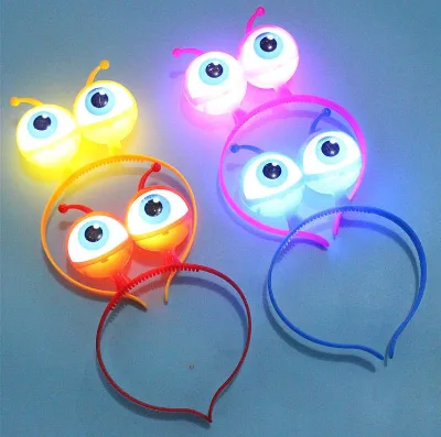 Wholesale Halloween Party LED Flashing Alien Antenna Headband Big Eyeball Space Head Boppers Glowing Light Up Headbands