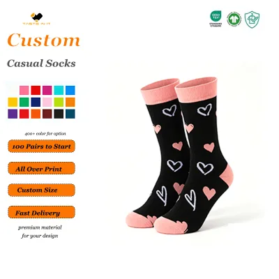 Low MOQ Custom Women Lip Print Crew Socks 176N Soft Ribbed Knit Lipstick Kiss Mid Calf Socks Fashion Ladies Daily