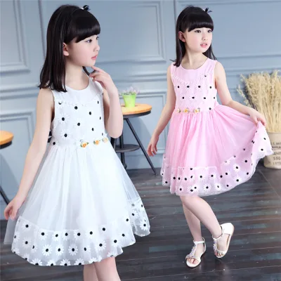 New Design Fashion Summer O-Neck Sleeveless Beautiful Flower Kids Girls Dresses From China Supplier