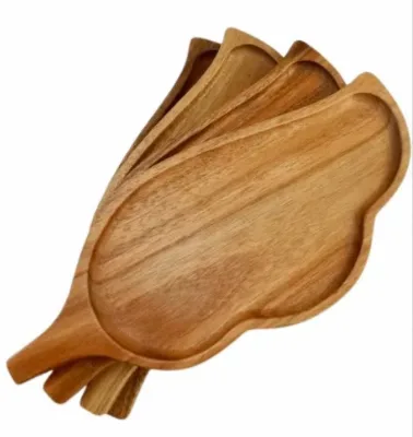 Hot Selling Eco-Friendly Wooden Serving Plate Leaf Design Dessert Trays Platter for Hotel and Restaurant Use