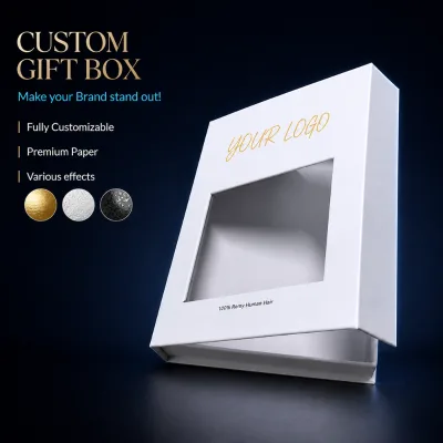 High End Custom Design Display Packing Box Matte Finish Paper Box Embossed Logo Custom Size Gift Box With Window for Wig Hair