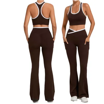 New Solid Breathable for Yoga Tank Top Tight Pants 2-Piece Set Elastic Waist for Women's Running Sports Fitness