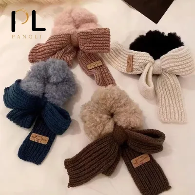 Korean New Plush Hair Scrunchies Knit Bow Elastic Hair Ties Fashion Winter Hair Accessories for Women