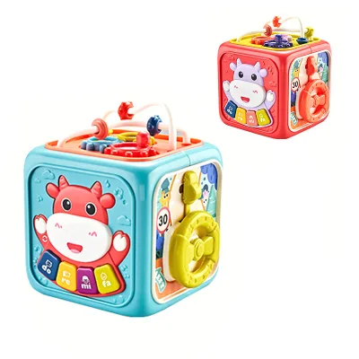 6 in 1 Multifunction Activity Cube Sensory Learning Baby Toy with Music and Light Montessori Baby Activity Cube Toy for Child