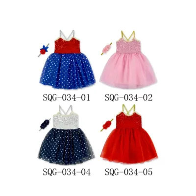 Digital Print Customization Red Sequin Tulle Frock Baby Summer Clothing Short Sleeve Beautiful Baby Girl Summer Dress