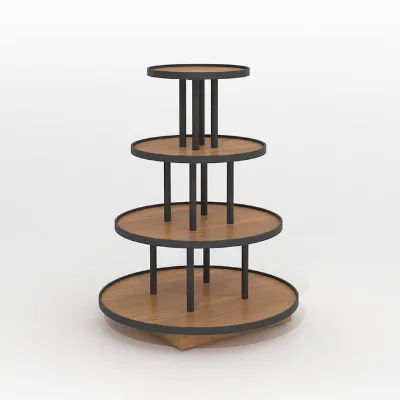 Round Metal Display Stand Non-Rotating Mobile Tiered Gondola Shelf for Porcelain Ceramic Chinaware Store