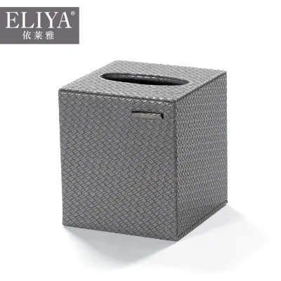 Square Hotel Tissue Box Cover Leather Synthetic Leather Tissue Box Hotel Custom Logo Hotel Amenities