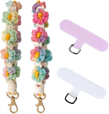 Boho Macrame Phone Wrist Strap, Cell Phone Lanyard with Tether Tab, Wristlet Bracelet Keychain