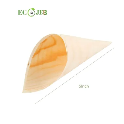 5Inch Natural Disposable Pine Wooden Cone Tasting Appetizer Ice Cream Cone