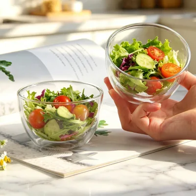 Homwin Modern Large 3-Piece Glass Bowls Set 1.0L Capacity